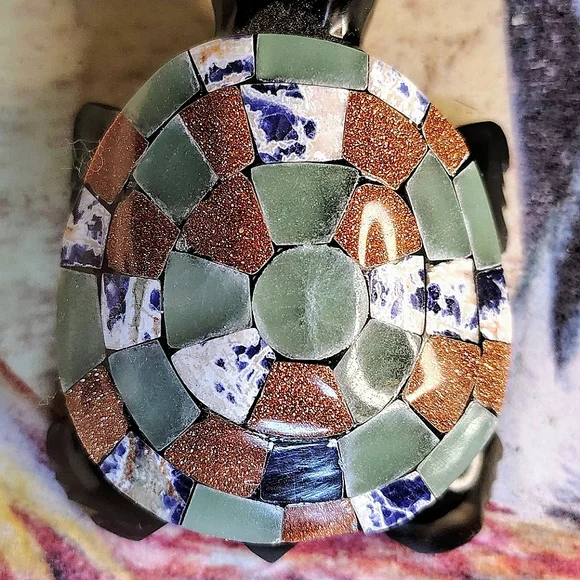 Vintage Obsidian Mosaic Multi-Stone Turtle Figure - Picture 6 of 10
